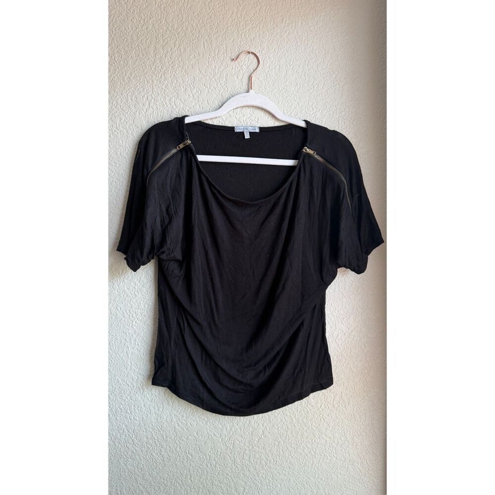Charlotte Russe Black Zip Shoulder Dolman Top XS Convertible Sleeve 2010s